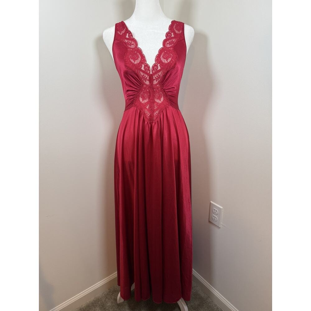 Vintage 1970s Olga Bodysilk Ruby Red Nightgown Small Lingerie Nightwear Rare